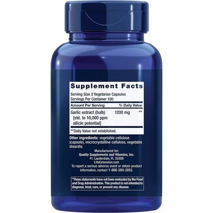Life Extension Optimized Garlic 200 Vegan Capsules - Soy-Free, Gluten-Free