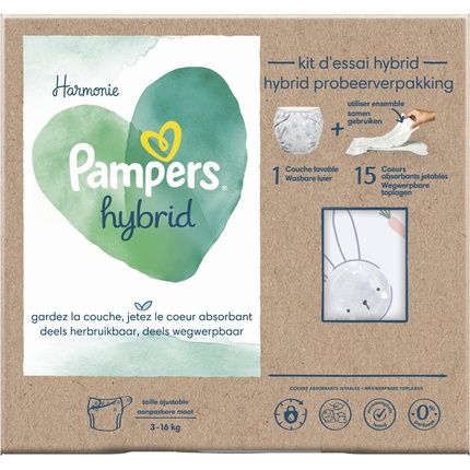 Pampers Harmony Hybrid Trial Pack 1 Washable Diaper + 15 Disposable Topsheets