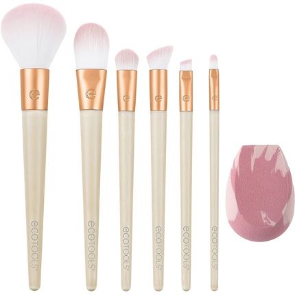 Ecotools Wrapped In Glow Makeup Brush & Sponge Kit 7 Piece Gift Set Cream