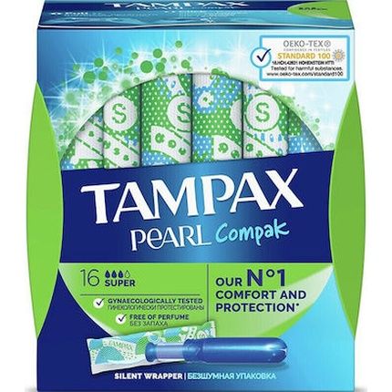 Tampax Pearl Compak Silent Wrapper For Increased Flow 16 Count