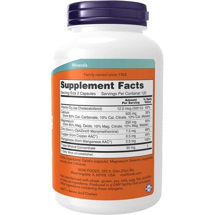 Now Cal-Mag With Zinc, Copper, Manganese And Vitamin D 240 Capsules