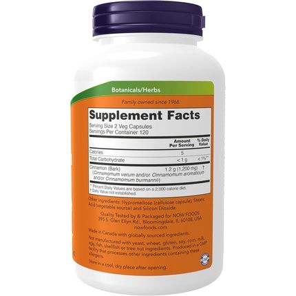 Now Foods Cinnamon Bark 600Mg Non-Gmo Project Verified Supplement