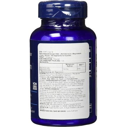 Life Extension Magnesium Citrate Vitamins And Supplements 100Mg 100 Vegetarian Capsules - Image 3