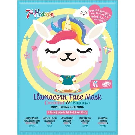 7Th Heaven Llamacorn Sheet Face Masks Skincare Set For Kids Aged 8+ Coconut & Papaya Calming Hydrating Moisturizing