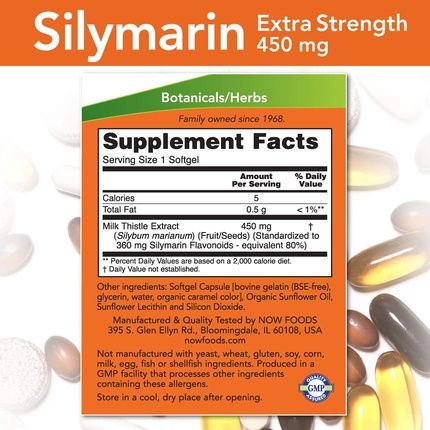 Now Supplements Silymarin Milk Thistle Extract Extra Strength 450Mg 120 Softgels