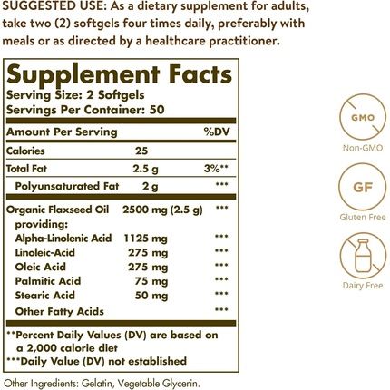 Solgar Flaxseed Oil 1250Mg Softgels