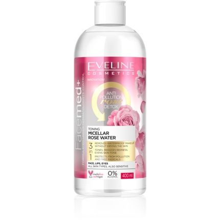 Eveline Facemed Toning Micellar Rose Water Face Detox Waterproof Makeup 400Ml