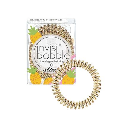 Invisibobble Slim Hair Ties Fruit Fiesta #Gntm Pineapple Gold - Pack Of 3