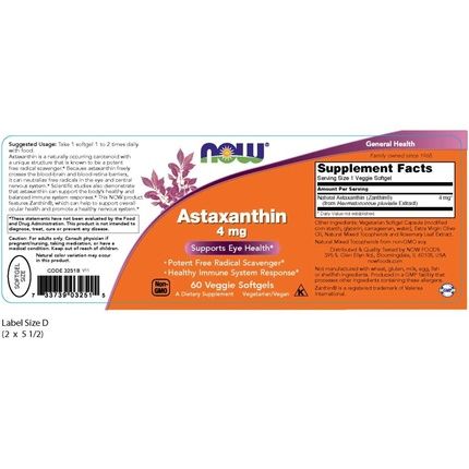 Now Foods Astaxanthin 4Mg 60 Capsules
