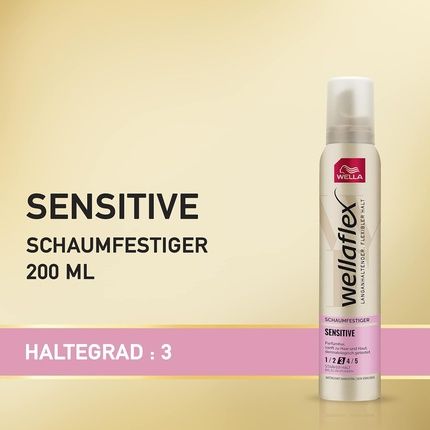 Wellaflex Sensitive Strong Hold Foam - Perfume-Free Hair Foam For 24H Flexible Hold Without Clumping - With Uv Protection And Hair Taming Complex With Macadamia Oil 200Ml