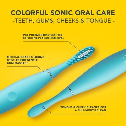 Foreo Issa Kids Ultra-Hygienic Silicone Sonic Electric Toothbrush For Kids 5-12 With Tongue Scraper And Mini Hybrid Brush Head - True Blue Pony - Image 3