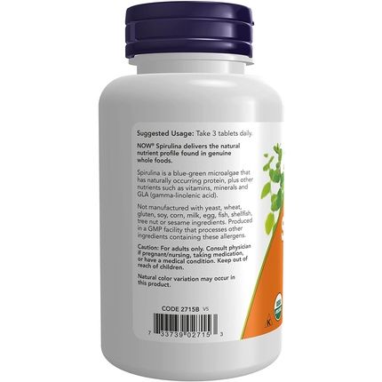 Now Foods Organic Spirulina 1000Mg 120 Tablets - Image 3