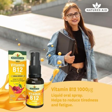 Natures Aid Vitamin B12 Daily Oral Spray 30Ml High Strength 1000Mg Energy Tiredness Fatigue Healthy Immune Nervous System Liquid Supplement 4-Month Supply