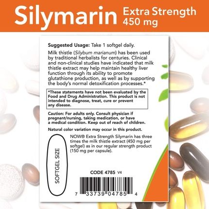 Now Supplements Silymarin Milk Thistle Extract Extra Strength 450Mg 120 Softgels - Image 3