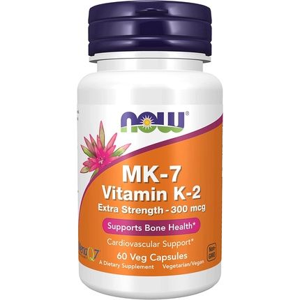 Now Supplements Vitamin K2 Mk-7 300Mcg Extra Strength Bone Health Support 60 Veg Capsules