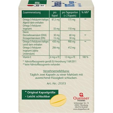 Doppelherz Pure Omega-3 1075 Vegan Algae Oil + Flaxseed Oil 80 Capsules - Image 3