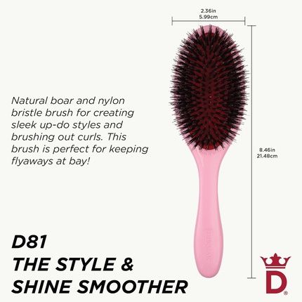 Denman Style & Shine Smoother Hairbrush With Soft Nylon Quill Boar Bristles
