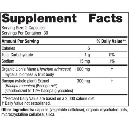 Nordic Naturals Cognition Mushroom Complex 60 Capsules - Brain Memory Mood Support Blend Of Lion'S Mane Mushroom Bacopa Extract Non-Gmo Certified Vegan 30 Servings