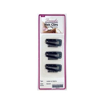 Dreamfix Hair Clips - 3 Pieces, 10 Teeth, 3.8 Cm, Black