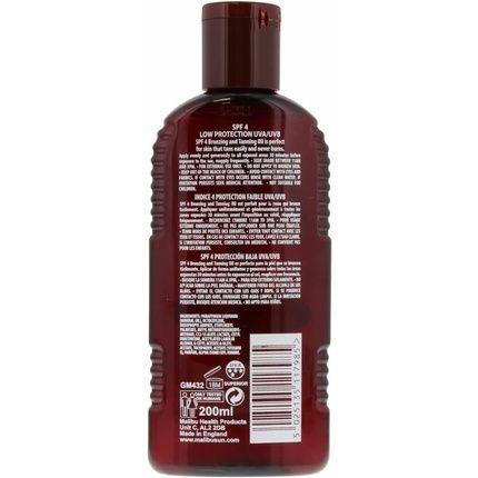Malibu Sun Spf 4 Bronzing Tanning Oil Water Resistant Coconut Scented 200Ml