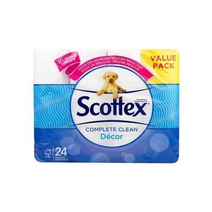 Scottex Complete Clean Decor 2Ply Toilet Paper 24 Rolls