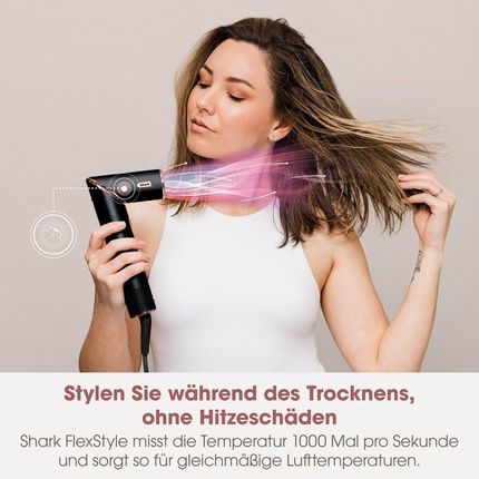 Shark Flexstyle 3-In-1 Air Styler & Hair Dryer With Auto-Wrap Curling Attachment, Oval Brush, Concentrator, No Heat Damage Champagne Black & Rose Gold