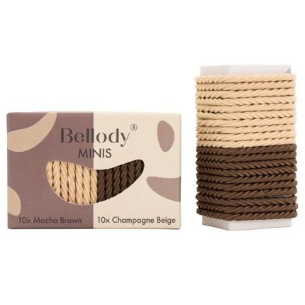 Bellody Minis Small Mini Hair Ties For Stylish Braided Hairstyles & Small Braids 20 Pieces Brown/Beige