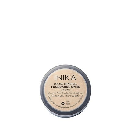 Inika Organic Mineral Powder Foundation With Spf 25 Vegan Makeup Buildable Coverage Flawless Radiance & Glow Blemish Coverage Cruelty Free Sustainable Packaging Unity 8G 0.28 Ounce