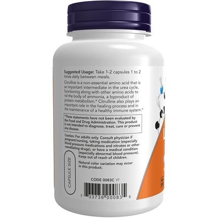 Now Foods L-Citrulline Vegetarian Vegan 750Mg 90 Capsules - Image 3