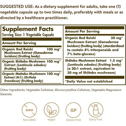 Solgar Reishi Shiitake Maitake Mushroom Extract Vegetable Capsules Combination Of Japanese Mushrooms Gluten Free Vegan