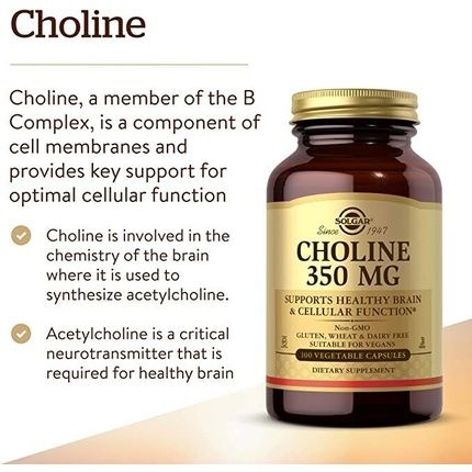Solgar Choline 350Mg Healthy Liver Function Supports Fat Metabolism 100 Vegetable Capsules - Image 3