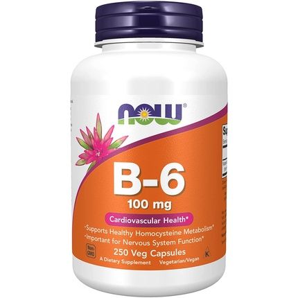 Now Vitamin B-6 Pyridoxine Hcl 100Mg Cardiovascular Health 250 Veg Capsules