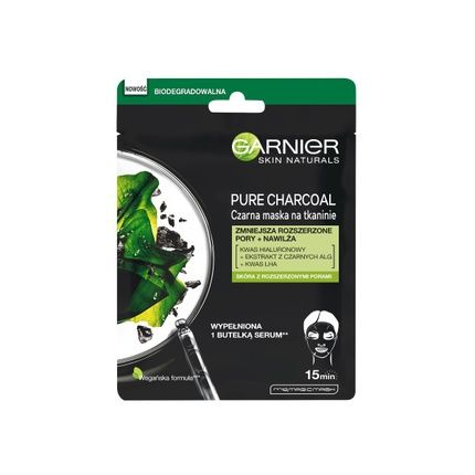Garnier Pure Charcoal Black Tissue Mask - Purifying & Hydrating Pore-Tightening Mask, 28G