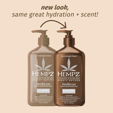 Hempz Vanilla Lux Herbal Body Moisturizer With Niacinamide, Shea Butter, And Aloe