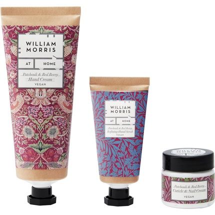 William Morris At Home Patchouli & Red Berry Hand Care Gift Set 100Ml Hand Cream 50Ml Hand Scrub 35Ml Nail & Cuticle Cream Essential Oils Vegan Friendly