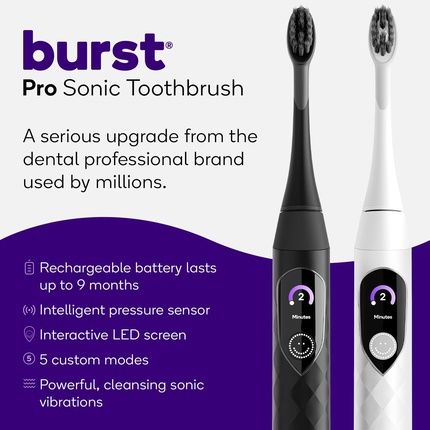 Burst Pro Sonic Advanced Electric Toothbrush For Adults Black With Soft Bristles