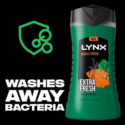Lynx Jungle Fresh 3-In-1 Body Wash Hair Face And Body Cleanser With Palm Leaves And Amber Scent 225Ml