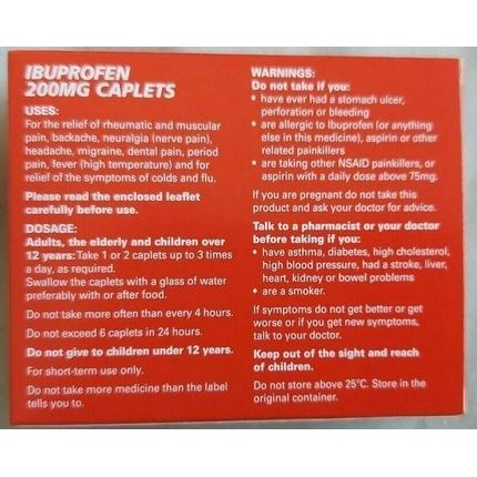 Galpharm Ibuprofen 200Mg Tablets Pain Relief Migraine Headache Caplets 16 Tablets