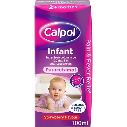 Calpol Infant Oral Suspension Paracetamol Strawberry Flavour 100Ml - Sugar And Colour-Free