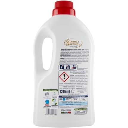 Spuma Di Sciampagna White Pure Washing Machine Detergent Disinfectant Liquid Detergent 27 Washes 1215Ml Italian Gourmet Polpa 400G