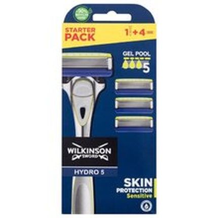Wilkinson Sword Hydro 5 Skin Protection For Men Hydrating Gel And Precision Trimmer Razor Handle 4 Blade Refills 4 Piece Set
