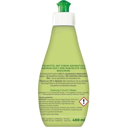 Fit Dish Soap Scented Edition Hemp Blossom & Basil Liquid Dish Soap 400Ml