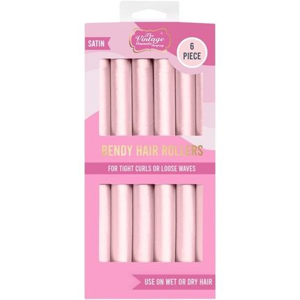 Satin Bendy Pink Hair Rollers 6Pcs Vintage Cosmetic