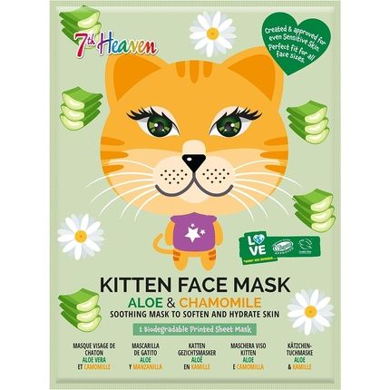 7Th Heaven Kitten Face Sheet Mask With Chamomile And Aloe Vera To Soften And Hydrate Skin