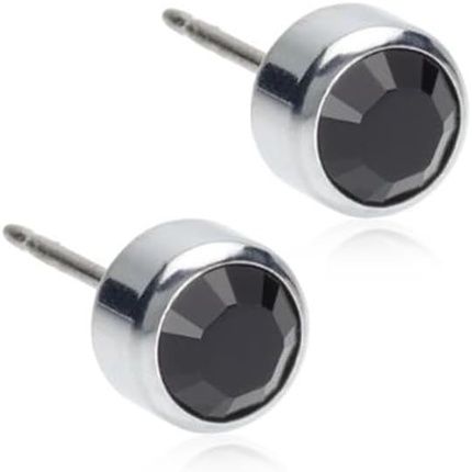 Blomdahl Hypoallergenic Silver Titanium Bezel Black Crystal Stud Earrings