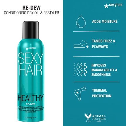 Sexyhair Healthy Re-Dew Conditioning Dry Oil And Restyler 5.1 Oz - Moisture Smoothness Manageability And Shine - Tames Frizz - All Hair Types - Image 3