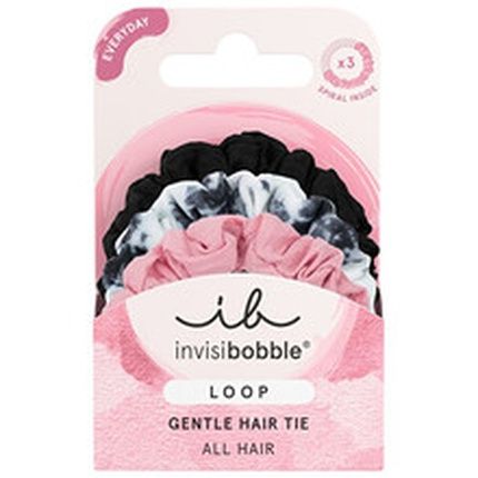 Invisibobble Loop Be Gentle Hair Ties 3 Pack - Designed For Fine Thin Hair Types - Strong Hold All Day Long - Slick Back Ponytail Hairstyle - Updo Accessory From Day To Night - Less Damage Less Marks