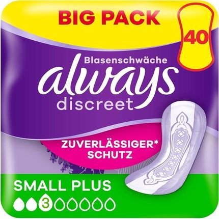 Always Discreet Incontinence Pads For Women Small Plus 40 Pieces
