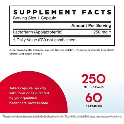 Jarrow Formulas Lactoferrin 250Mg Immune-Supporting Glycoprotein 60 Capsules - 60 Servings