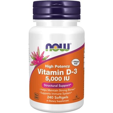 Now Supplements Vitamin D-3 5,000 Iu High Potency Structural Support 240 Softgels